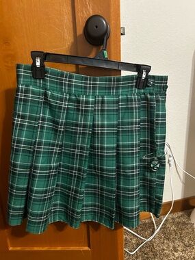 Spirit Green Plaid Pleated Skirt